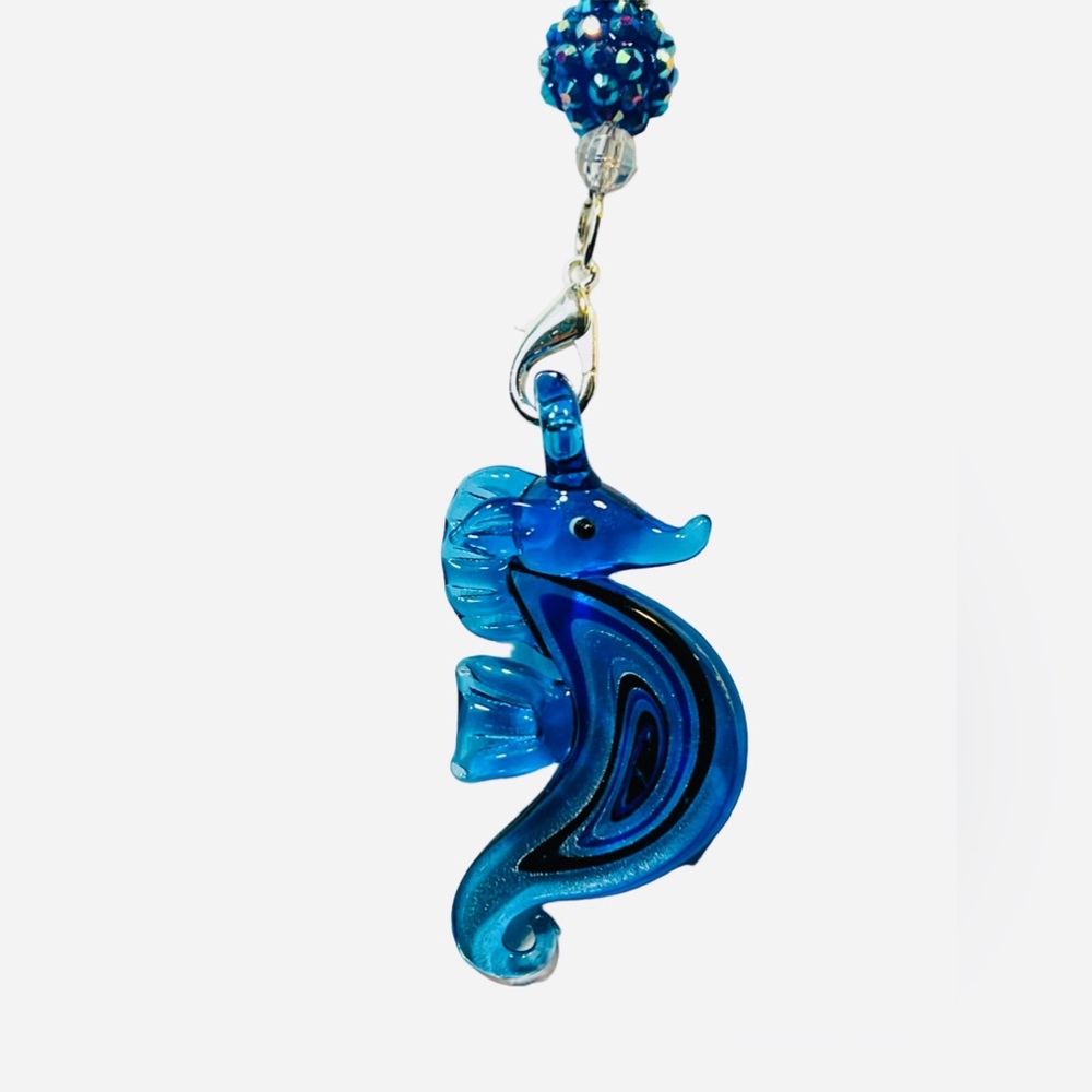 Blue Glass Seahorse Car Rear View Mirror Beaded Charm New